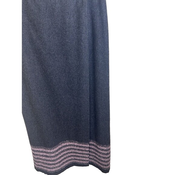 Petite Sophisticate 0P Wool Gray Pink Border Accent Wrap Lined Midi Pencil Skirt - Picture 8 of 9